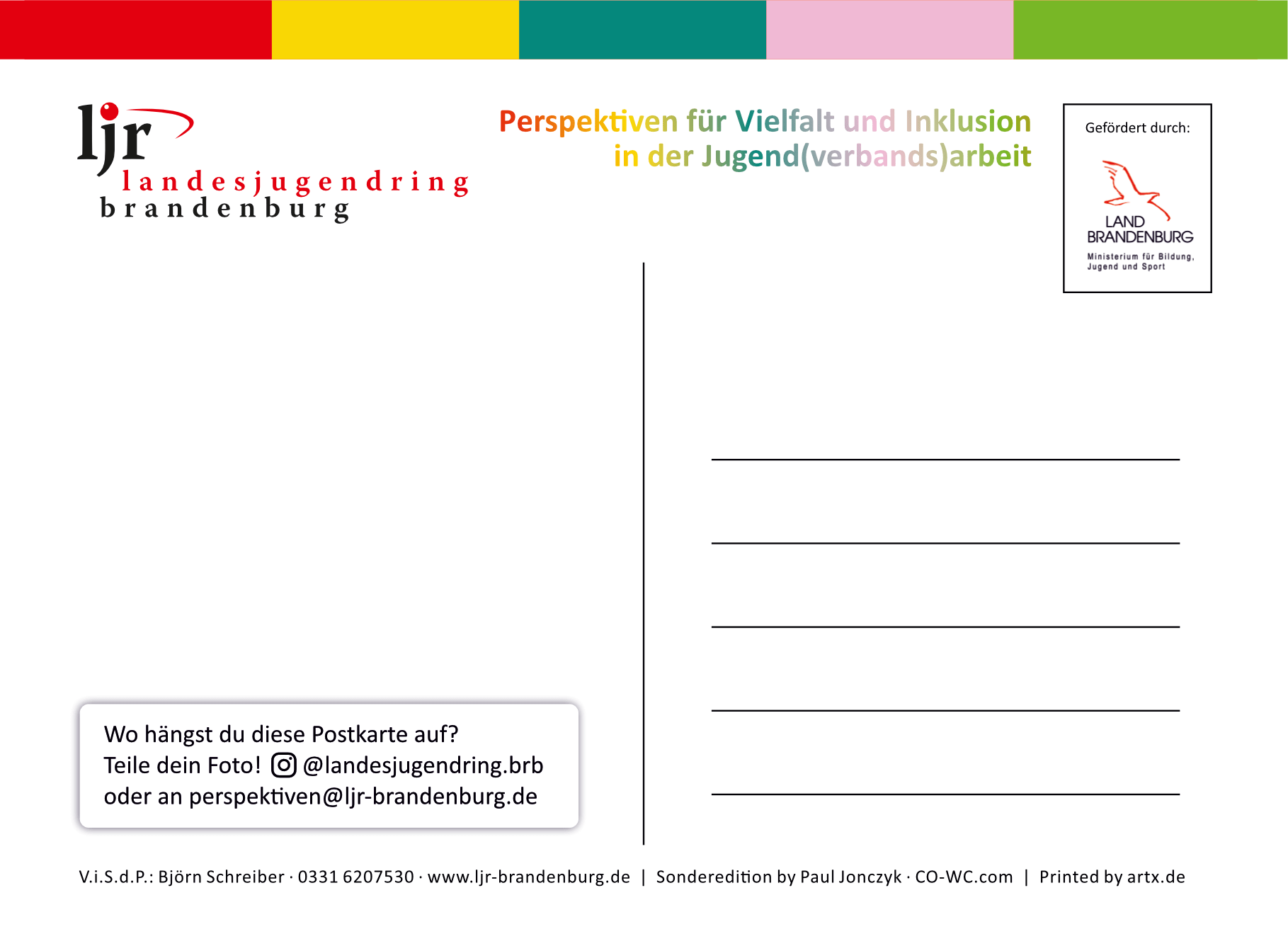 Postkarten-Rückseite vom Landesjugendring Brandenburg
